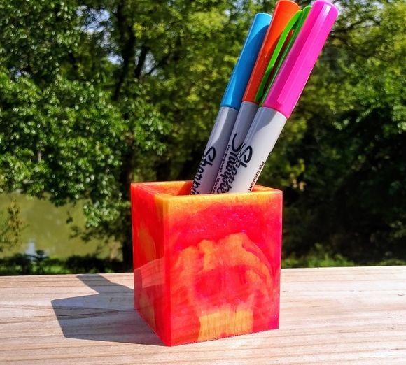 Pen Holder Organizer Cute Gift Art Bright Vivid Handmade Orange - Picture 11 of 13